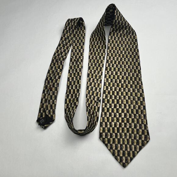 Villa Bugatti Mens Italian Silk Necktie Geometric Pattern Black Wheat Tie - Picture 2 of 11